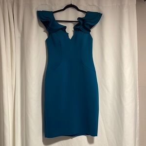 Eliza J Scuba V-Neck Ruffle Cap Sleeve Sheath Dress